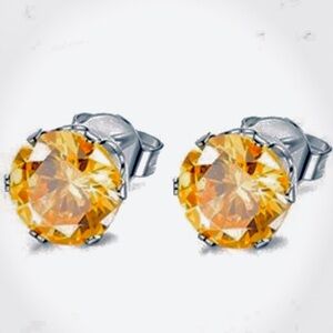 💗 Hypoallergenic Stainless Steel Gold Topaz Earrings 8mm NEW